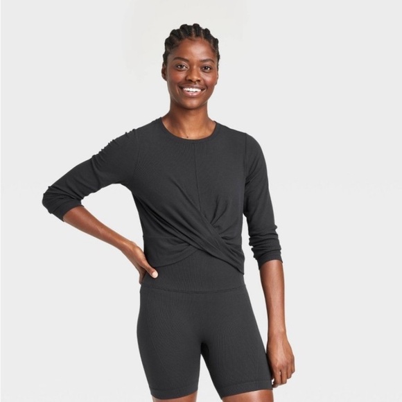 Women's Twist-Front Long Sleeve Top - All in Motion™ Black - Picture 1 of 8